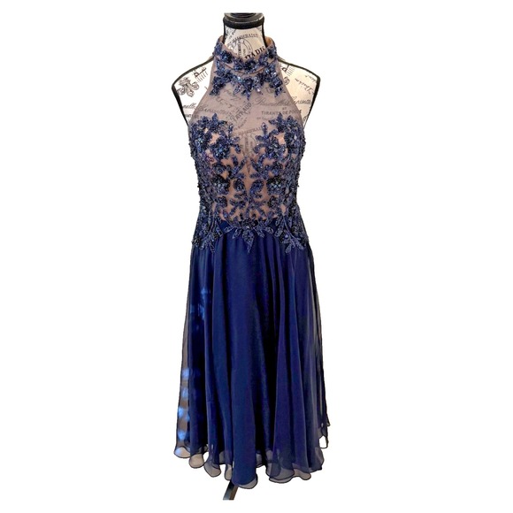 Dave & Johnny Dresses & Skirts - Vintage Dave &‎ Johnny Women's Beaded Tea Length Evening Gown Blue Size 3/4